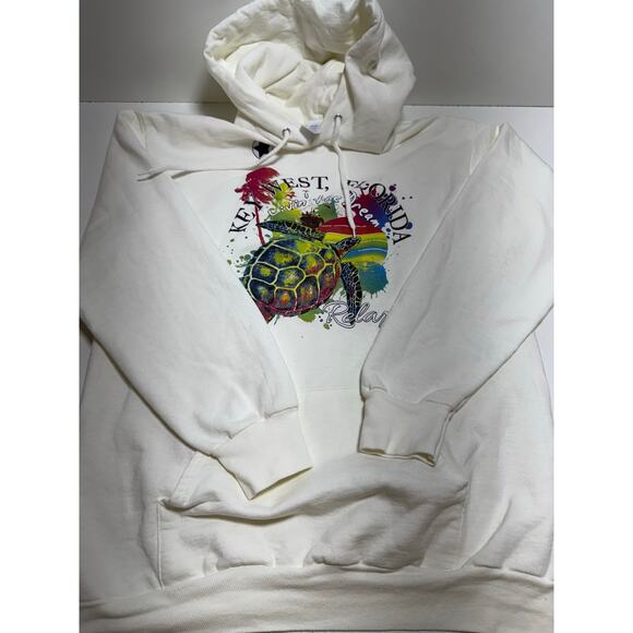 Key West Florida Turtle Graphic Hoodie Sweatshirt Women’s White Sz M Heavy - Picture 7 of 11